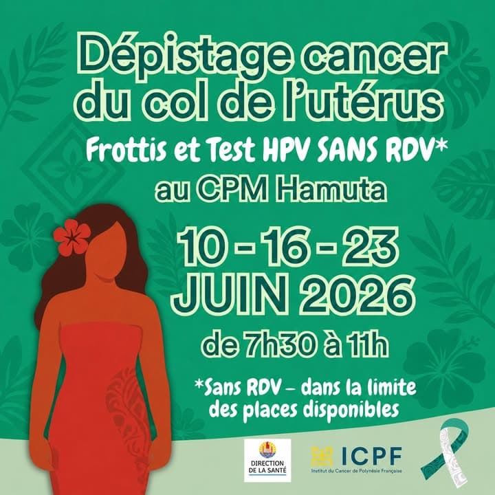 💚 JUIN VERT 2026 Pour faciliter l’accès au dépistage, les structures de la Direction de la santé organisent plusieurs journées sans rendez-vous. 👩⚕️𝐅𝐞𝐦𝐦𝐞𝐬 𝐝𝐞 𝟐𝟓 𝐚̀ 𝟔𝟒 𝐚𝐧𝐬 : c’est le