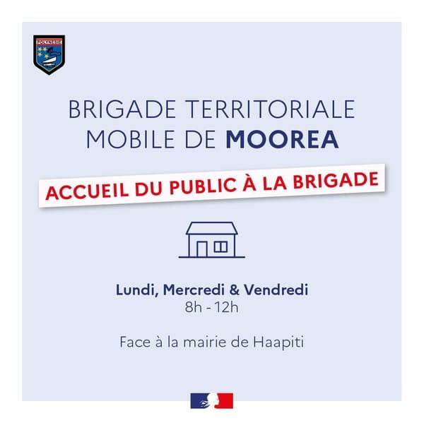 🚨 Brigade territoriale de Moorea | Nouveaux horaires d’accueil à Haapiti À compter du 22 juin, la brigade de Haapiti adapte ses horaires d’accueil afin de continuer à vous accompagner au plus près...