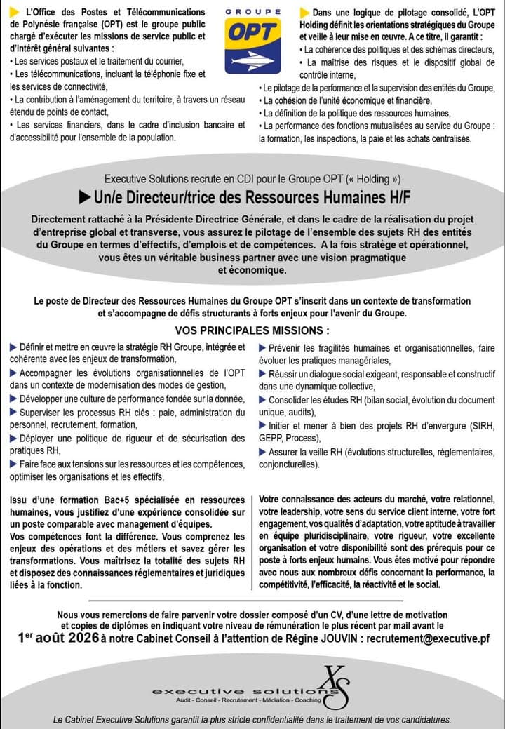 Le groupe OPT recherche un(e) Directeur(rice) des Resssources humaines.