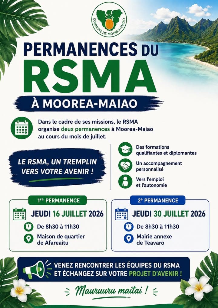 📢 PERMANENCES DU RSMA À MOOREA-MAIAO