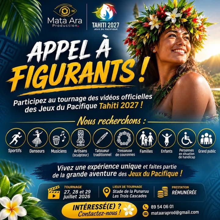 🌺 DEVENEZ L'UN DES VISAGES DES JEUX DU PACIFIQUE TAHITI 2027 !
