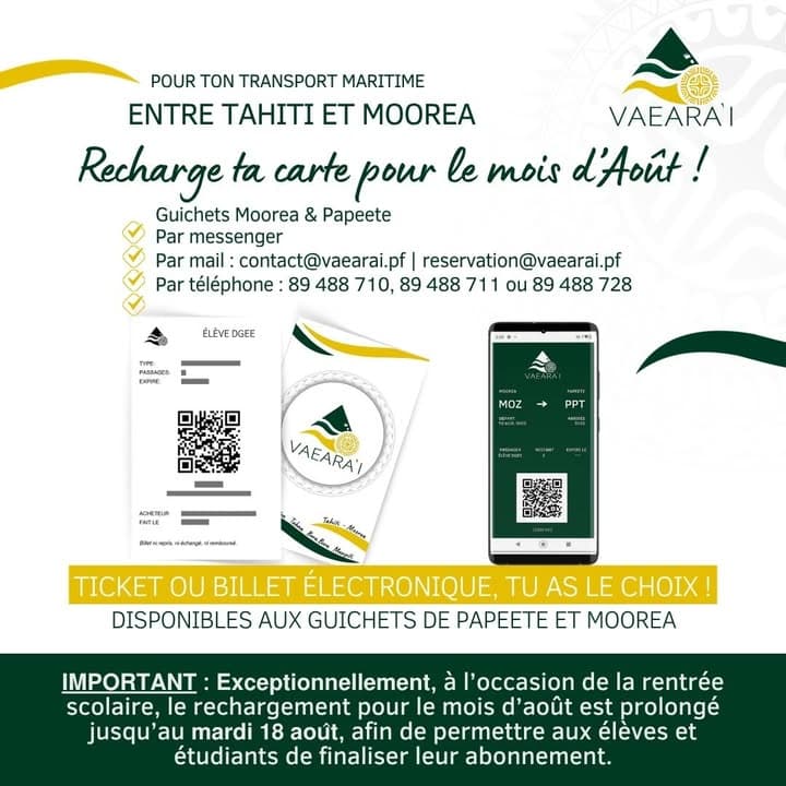 RENOUVELLEMENT | Carte de transport scolaire – Transport maritime Tahiti-Moorea 📚