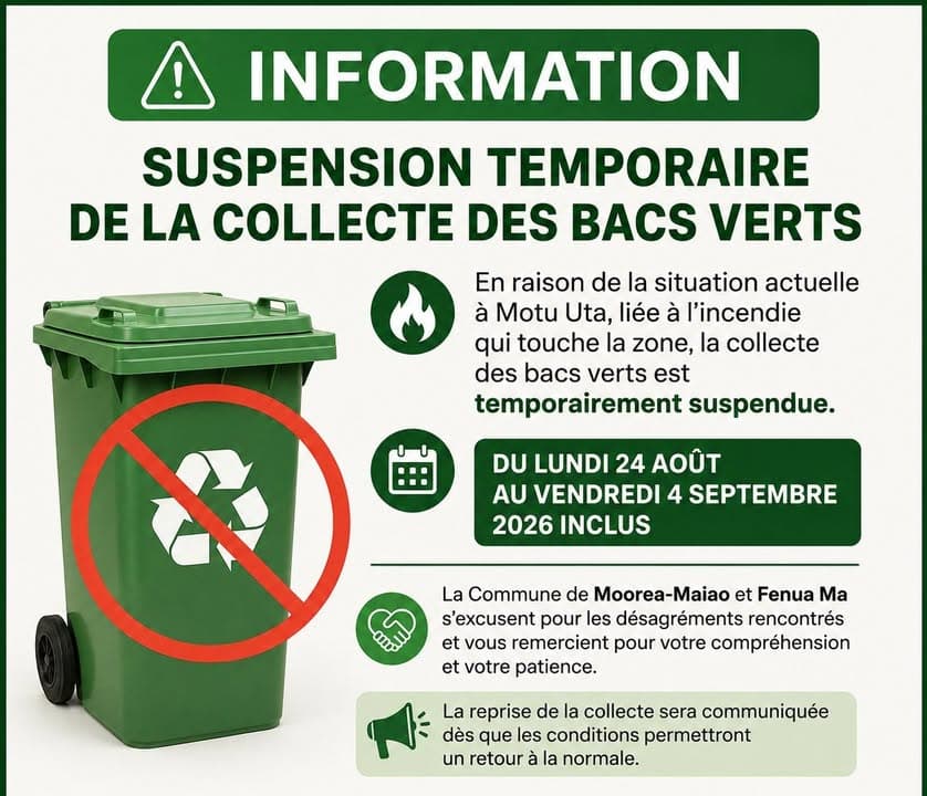 🚨 SUSPENSION TEMPORAIRE DE LA COLLECTE DES BACS VERTS