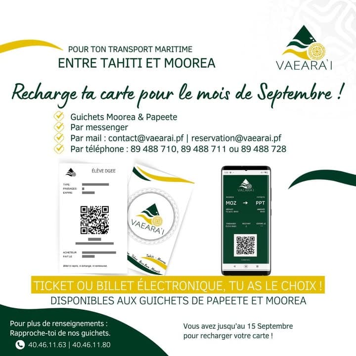 RECHARGE | Carte de transport scolaire – Transport maritime Tahiti-Moorea 📚