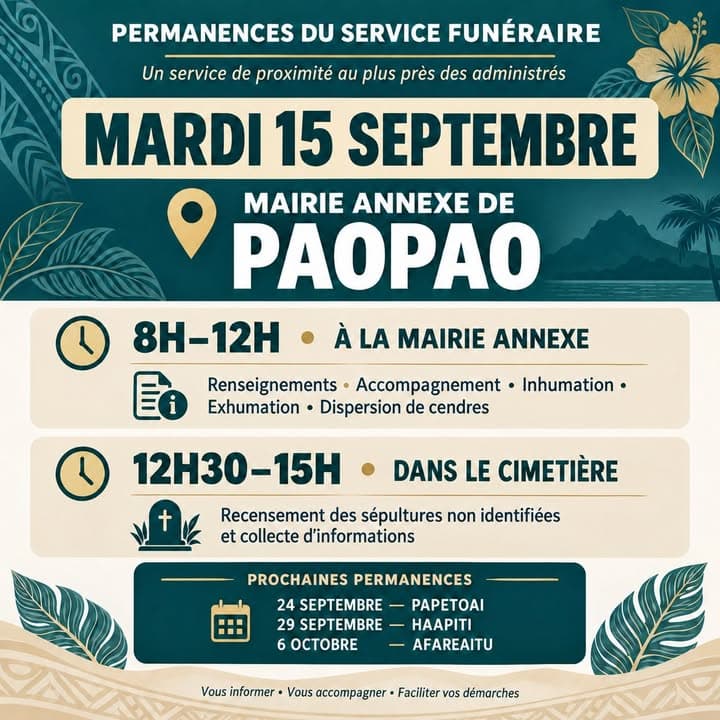 ⚱️ ** PERMANENCE DU SERVICE FUNÉRAIRE À PAOPAO ** ⚱️
