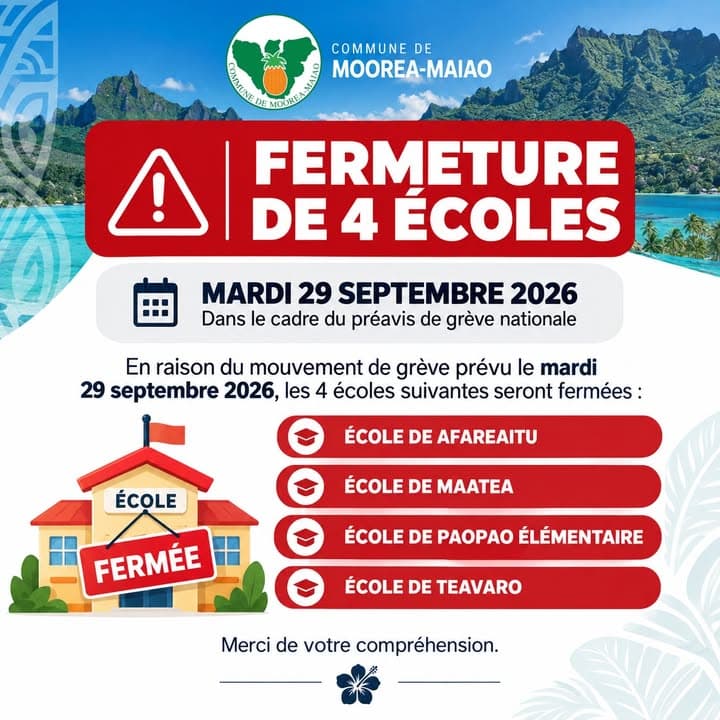 ⚠️ INFORMATION – FERMETURE DE 4 ÉCOLES