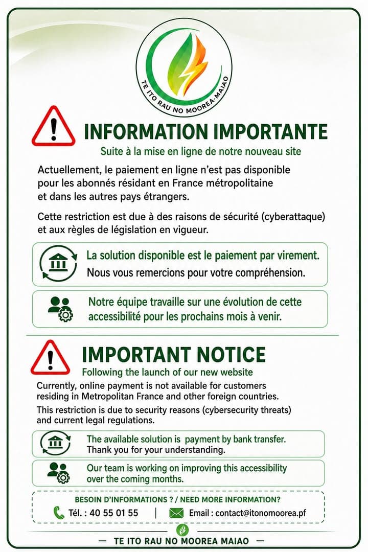 đą INFORMATION IMPORTANTE â PAIEMENT EN LIGNE