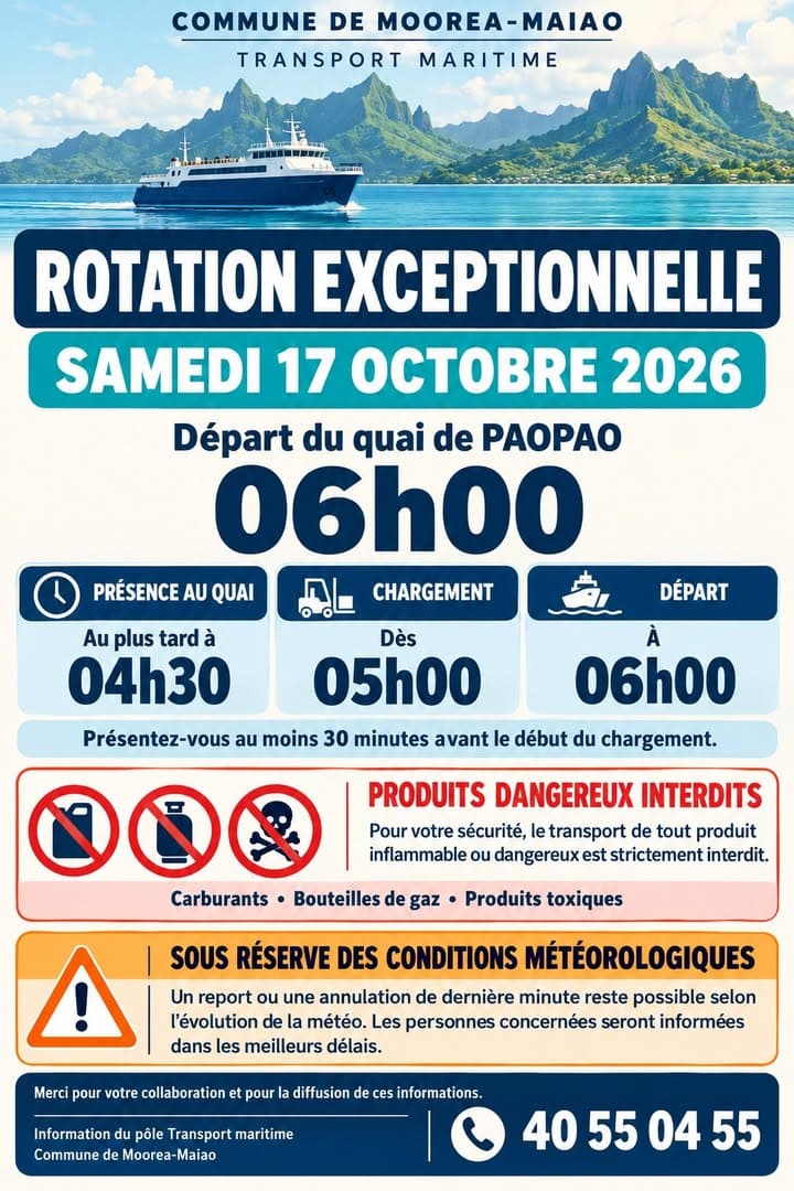 ROTATION EXCEPTIONNELLE MAIAO - Samedi 17 octobre 2026