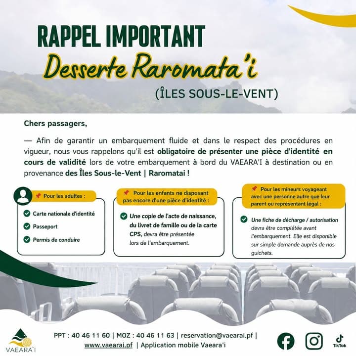 RAPPEL IMPORTANT | Desserte des Raromata'i (Îles Sous-le-Vent)