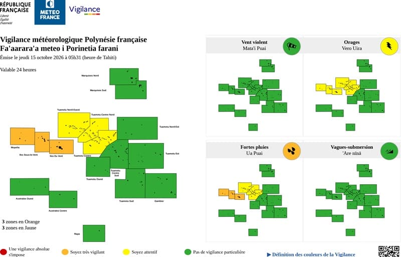 Météo France étend sa vigilance orange pour fortes pluies à Moorea